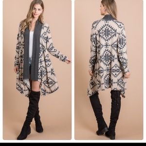 First Love Brushed Aztec Print Long Sleeve Cardigan Size L